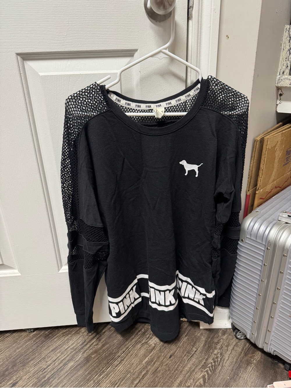 PINK Victoria's Secret Black Pullover with White Dog Logo